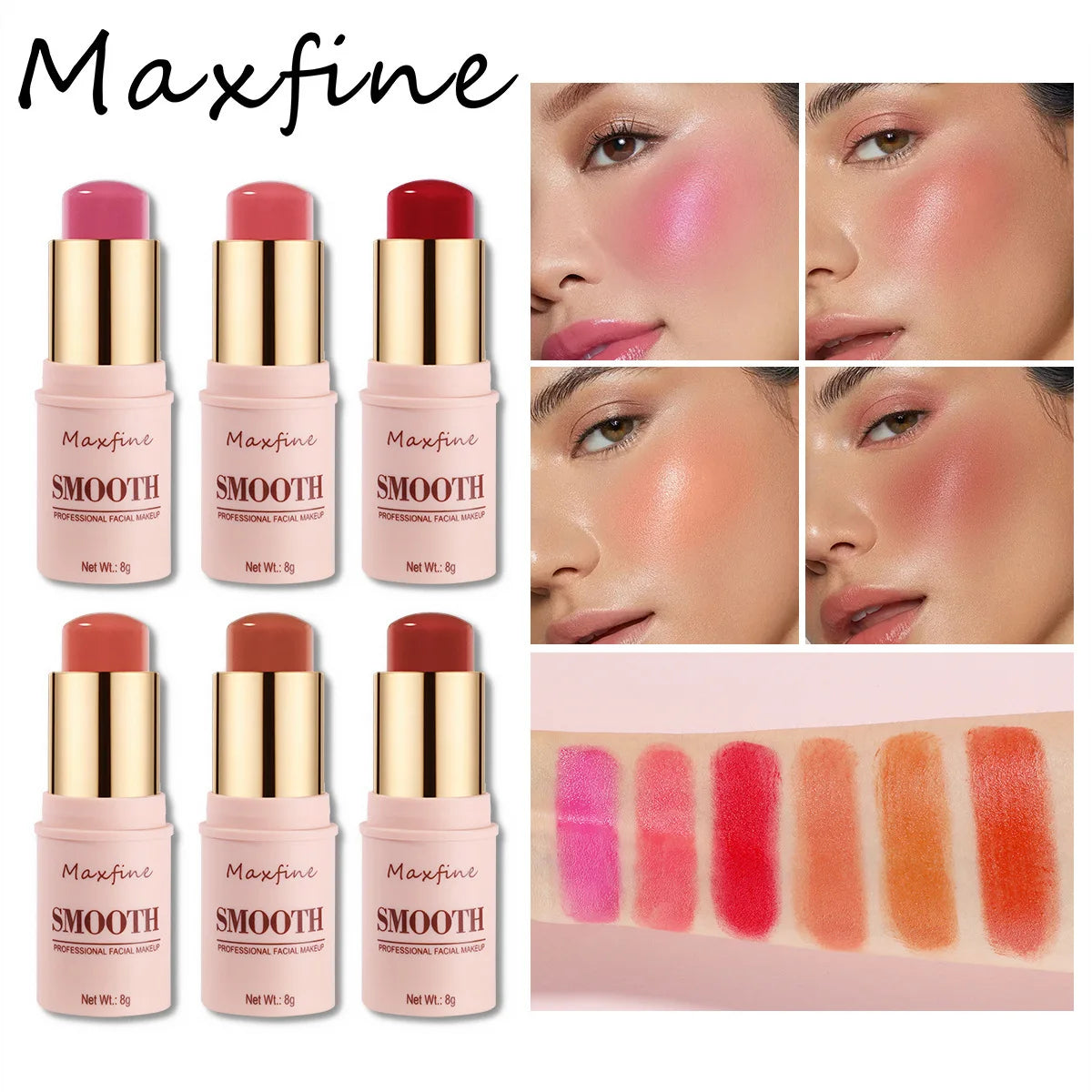 Facial Powder Blusher Stick Cream Shadow Highlight Repair Monochrome Expansion Color Shrink Red Rouge Concealer
