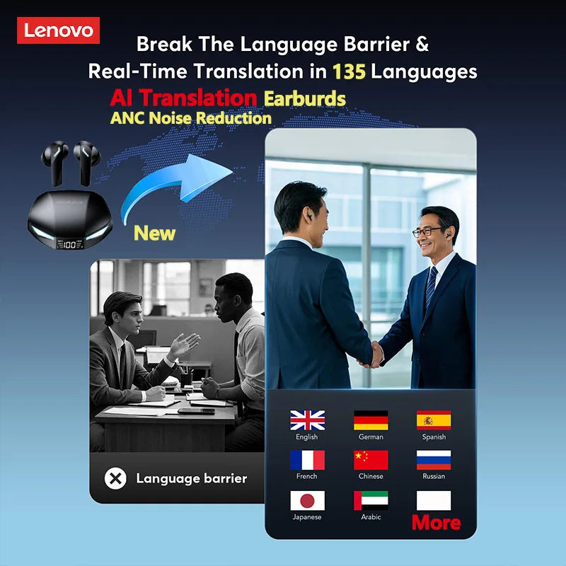 Lenovo XT53 Translation Earphones TWS Bluetooth HD Voice Calls Noise Reduction Headset for Office Travel AI Translator Earbuds