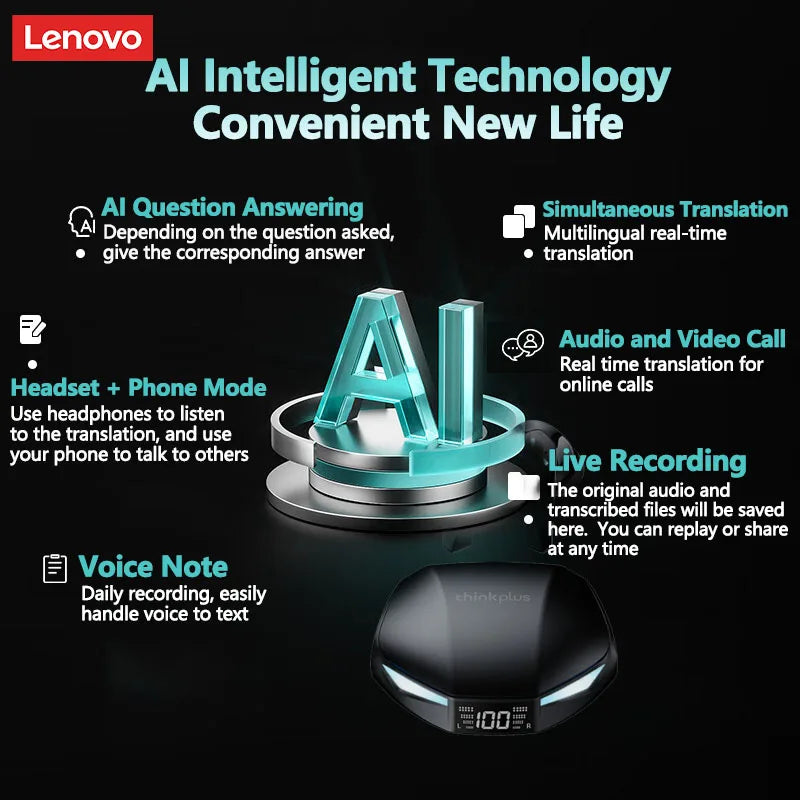Lenovo XT53 Translation Earphones TWS Bluetooth HD Voice Calls Noise Reduction Headset for Office Travel AI Translator Earbuds