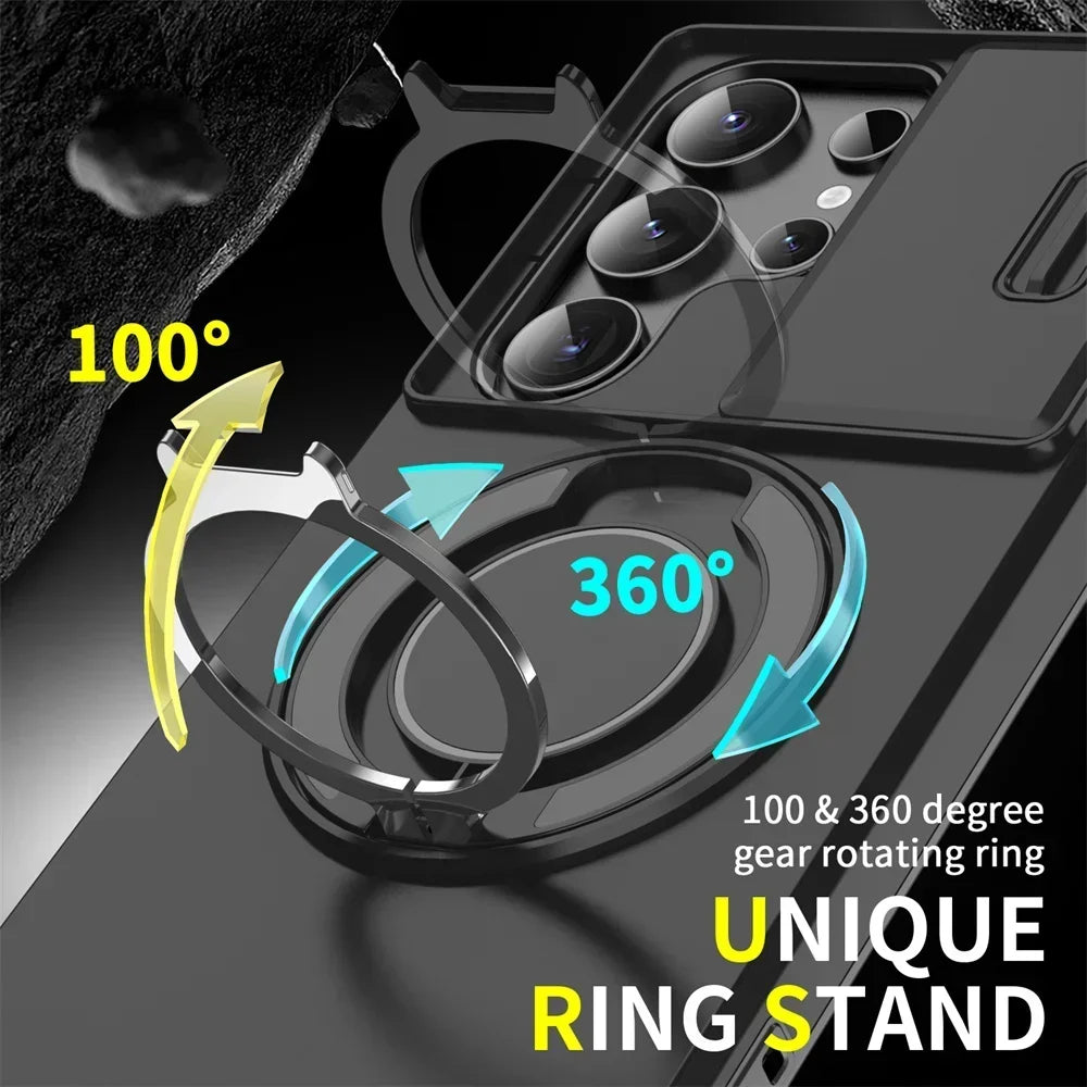 Armor Magnetic Bracket Case for Samsung S25 S24 S22 S21 S23 S20 Ultra Plus FE Slide Camera Protection Shockproof Cover