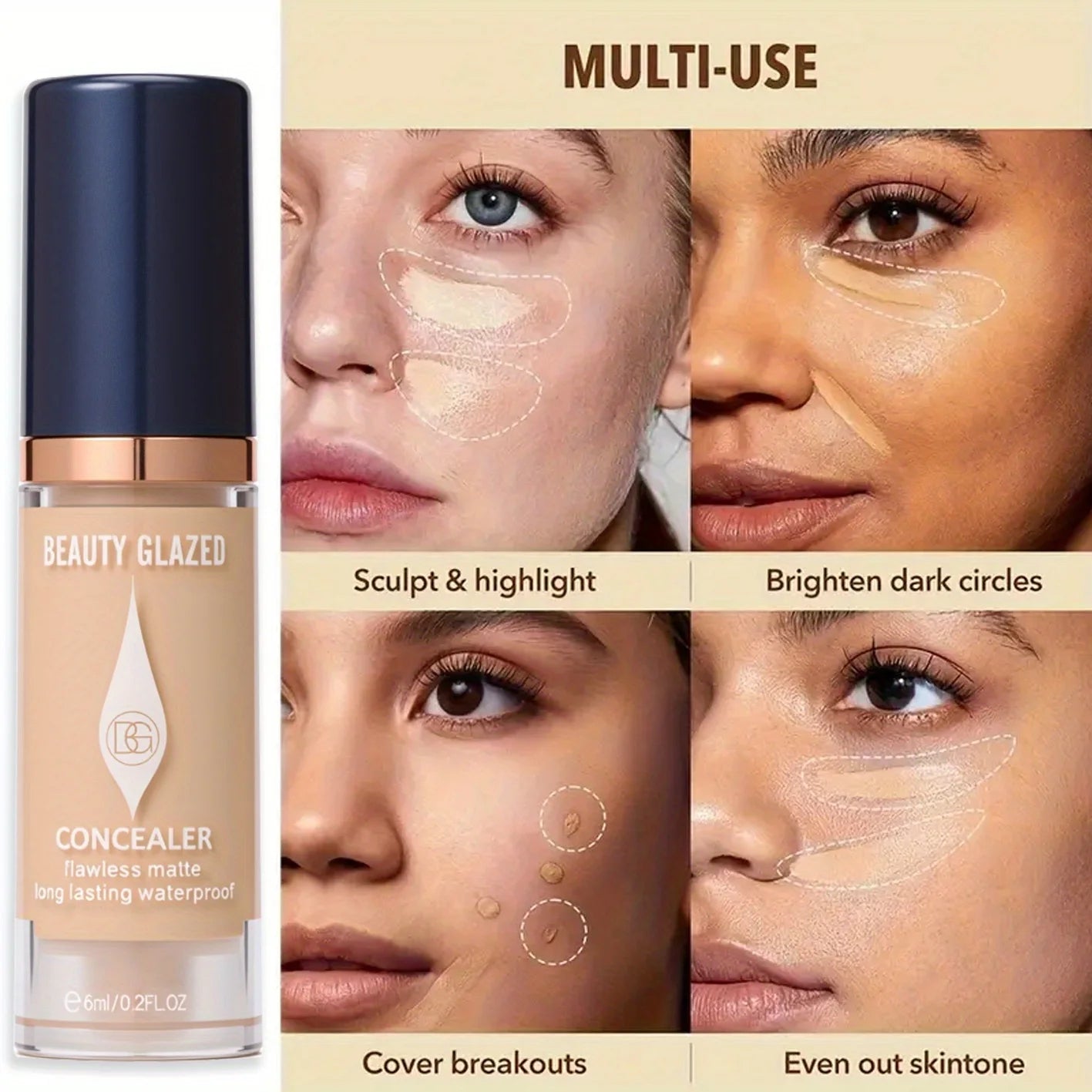 3Pcs/Set Full Coverage Concealer Foundation Long Lasting Waterproof Matte Finish Dark Spots Tattoos Travel Size Cosmetics