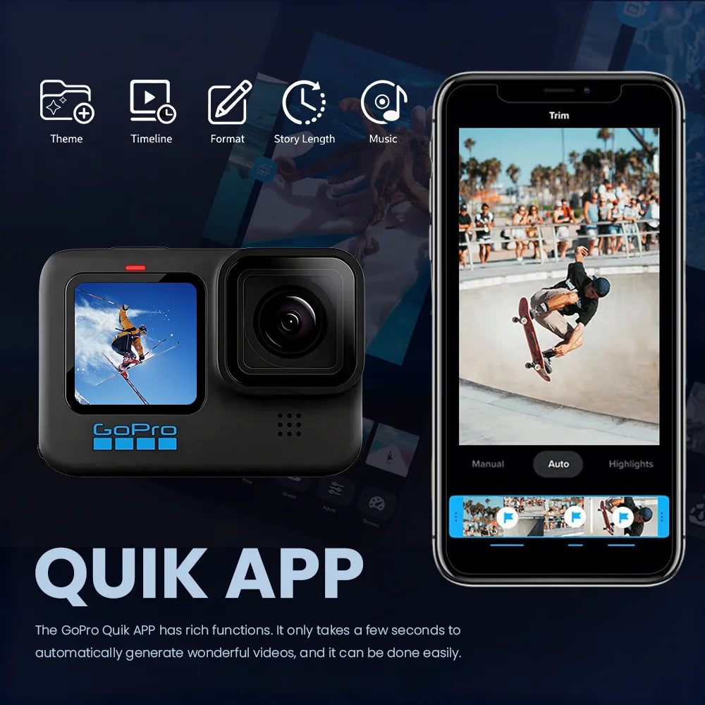 GoPro HERO 10 Black Action Camera Hero10 5.3K Screen Sports Camera 23MP GP2 Waterproof Mini Video gopro 10 Cameras