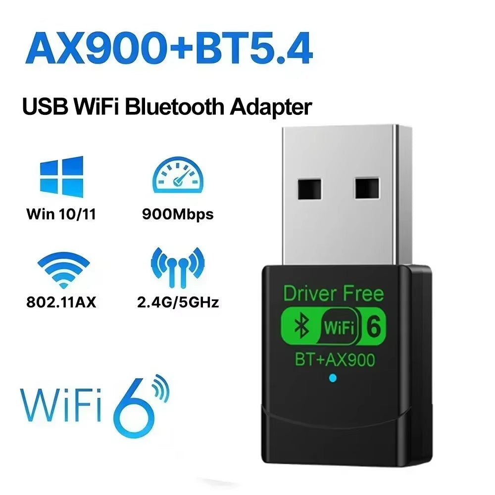 USB AX900 Wifi 6 2in1 Bluetooth 5.4 Adapter 2.4GHz/5GHz Dual Band WiFi Network Wireless Receiver for PC Stable Signal