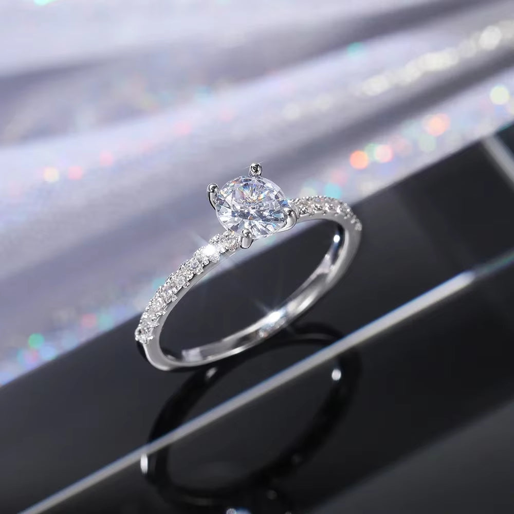 Huitan Wedding Band Eternity Rings Women Brilliant Round Zirconia Luxury Engagement Rings Thin Elegant Female Jewelry Drop Ship