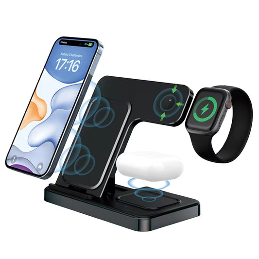 Desk Fast Wireless Charger Stand Pad Foldable Fast Charging Station Dock for iPhone 16 15 14 13 12 Pro Max Apple Watch Airpods