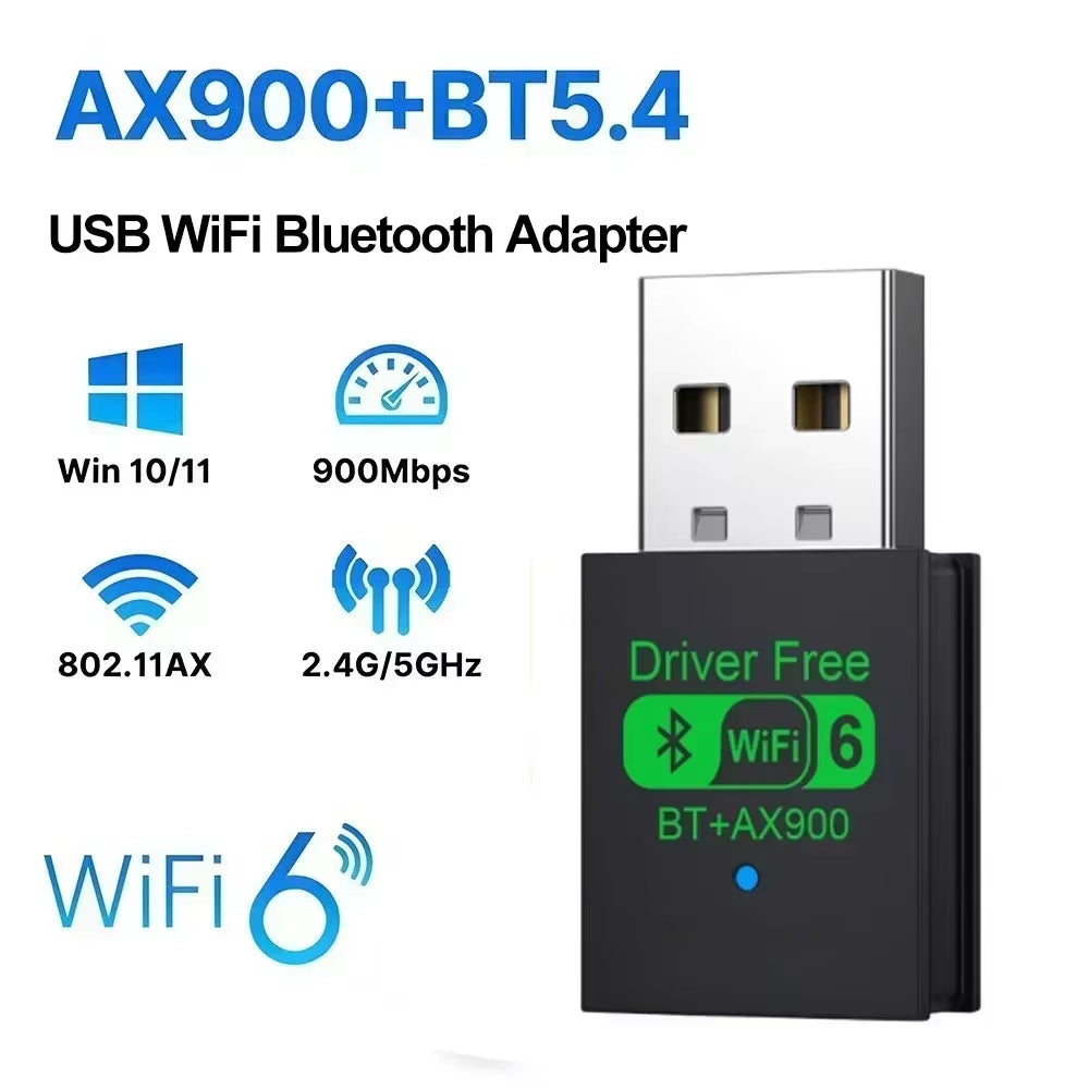 USB AX900 Wifi 6 2in1 Bluetooth 5.4 Adapter 2.4GHz/5GHz Dual Band WiFi Network Wireless Receiver for PC Stable Signal