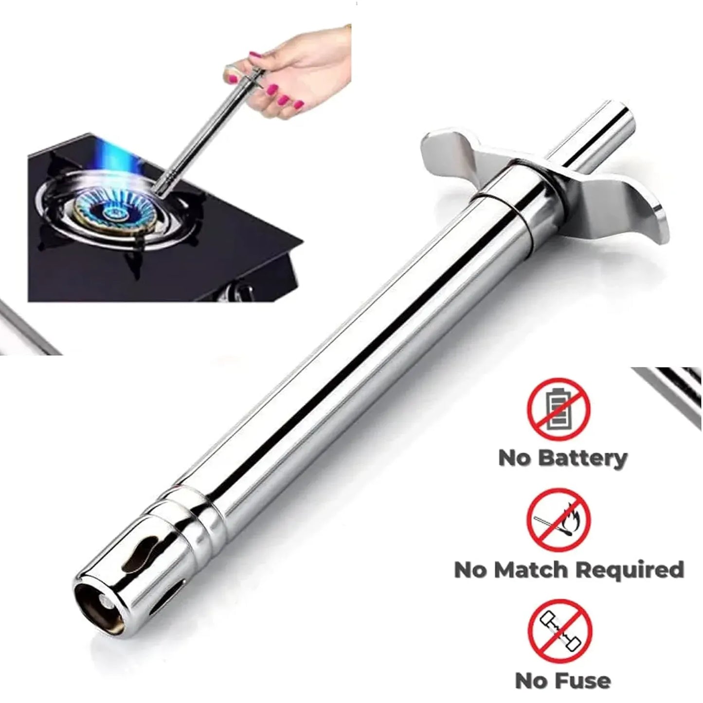 Kitchen Stainless Steel Stove Lighter Metal NO FUEL NEEDED