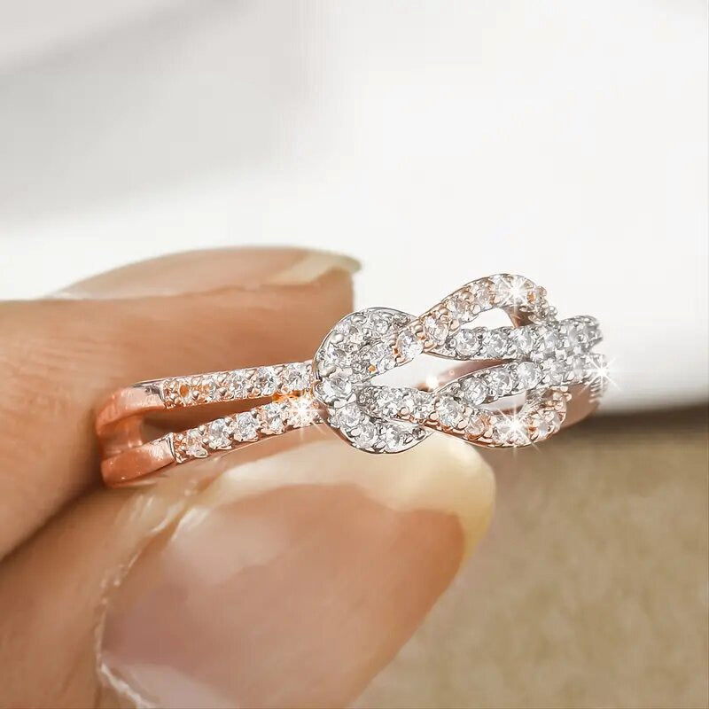 Two-Color Zircon Infinity Ring for Women Daily Wear Jewelry