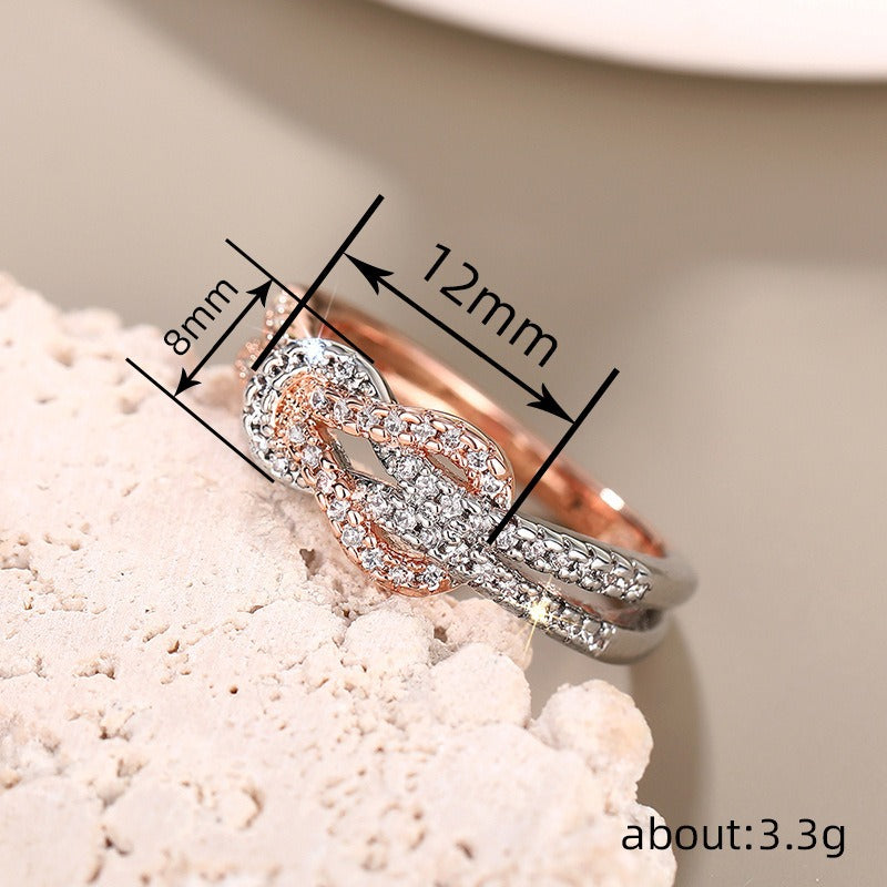 Two-Color Zircon Infinity Ring for Women Daily Wear Jewelry