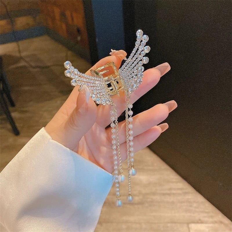 Butterfly Pearl Tassel Hair Clip For Girls