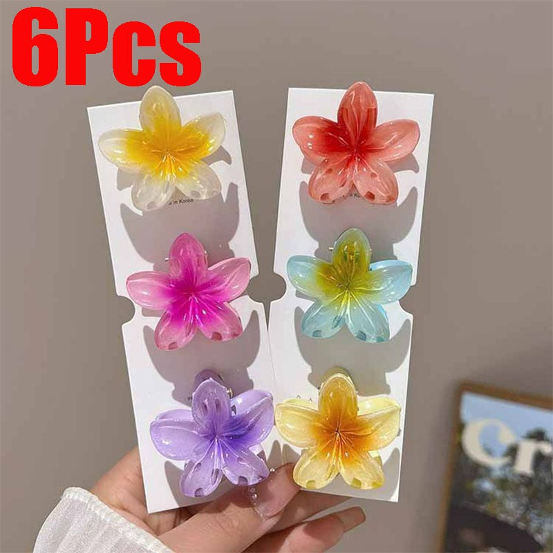 6Pcs Hawaiian Gradient Hair Clips Flower Hair Claws Women Small Size