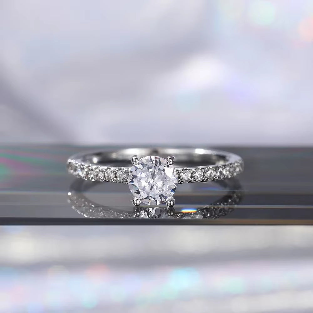 Huitan Wedding Band Eternity Rings Women Brilliant Round Zirconia Luxury Engagement Rings Thin Elegant Female Jewelry Drop Ship